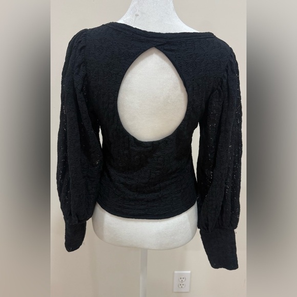 NWT Free People M Tea Time Round Neck Long Puff Sleeve Back Detail Top - Picture 5 of 9